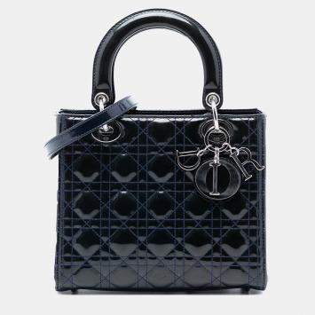 Pre Owned Dior Blue Medium Patent Cannage Lady Dior