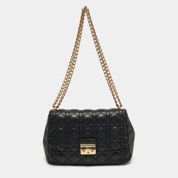 Pre Owned Dior Miss Dior Chain Black Cannage Leather Flap Bag