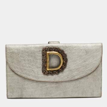 Pre Owned Dior D Flap Grey Leather Continental Wallet