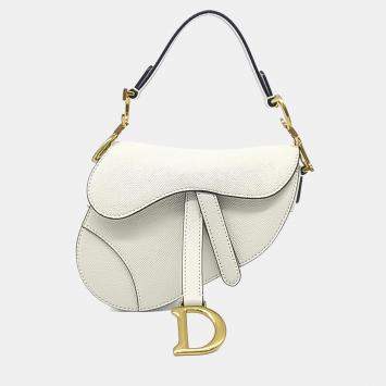 Pre Owned Dior White Leather Mini Saddle Bag