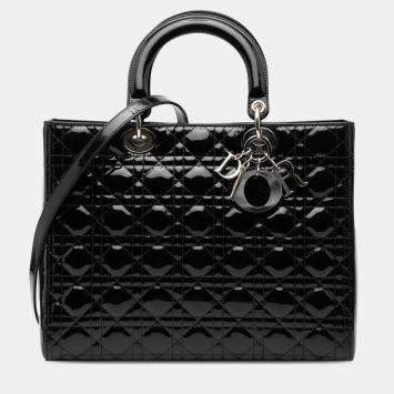مملوكة مسبقًا Dior Black Large Patent Cannage Lady Dior