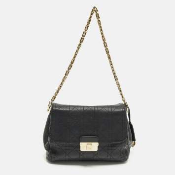 Pre Owned Dior Diorling Small Black Leather Shoulder Bag