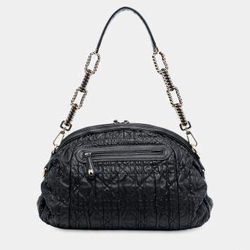 مملوكة مسبقًا Dior Black Lambskin Cannage Gaufre Delices Shoulder Bag