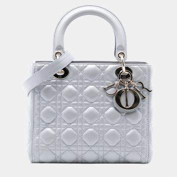 Pre Owned حقيبة ديور ليدي ديور كاناج متوسطة جلد حمل لؤلؤي