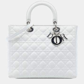 مملوكة مسبقًا Dior White Large Lambskin Cannage Lady Dior