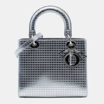 مملوكة مسبقًا Dior Silver Medium Metallic Patent Microcannage Lady Dior