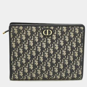 Pre Owned Dior 30 Montaigne Navy Blue Oblique Canvas Pouch