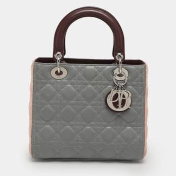 Pre Owned Dior Lady Dior Medium Multicolor Cannage Leather Tote