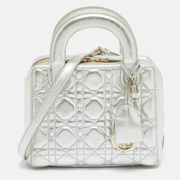 Pre Owned Dior Lily Silver Cannage Leather Bag