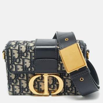 مملوكة مسبقًا Dior 30 Montaigne Navy Blue Oblique Canvas Box Bag