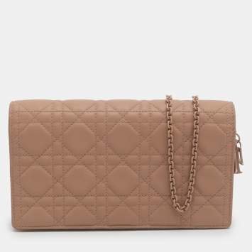Pre Owned Dior Lady Dior Matte Nude Pink Cannage Leather Pouch