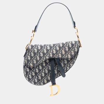 Pre Owned Dior Blue Oblique Canvas Saddle Bag
