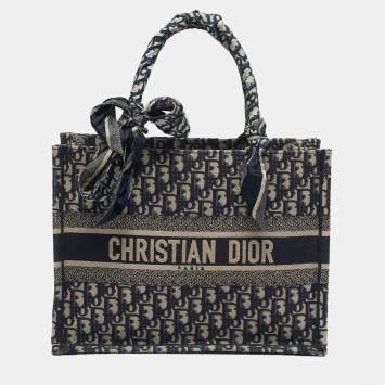مملوكة مسبقًا Dior Book Medium Navy Blue Oblique Embroidered Canvas Tote