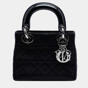 Pre Owned Dior Black Mini Satin Cannage Lady Dior