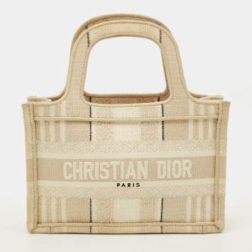Pre Owned Dior Book Mini Beige Bayadere Striped Canvas Tote