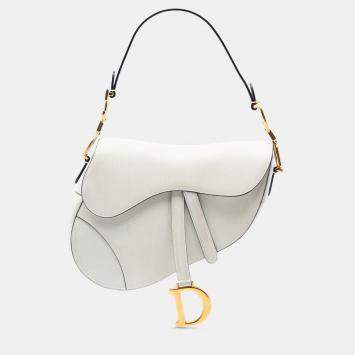 Pre Owned Dior White Grained Calfskin Saddle Bag
