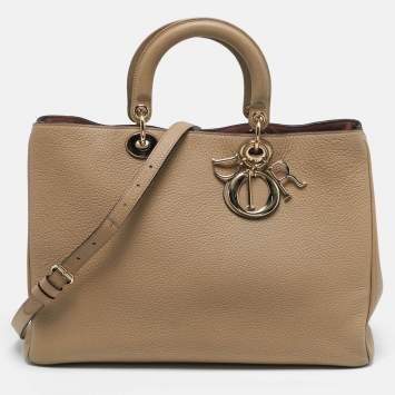 Pre Owned Dior Diorissimo Large Beige Leather Shopper Tote