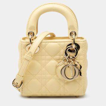 Pre Owned Dior Yellow Micro Lambskin Cannage Lady Dior