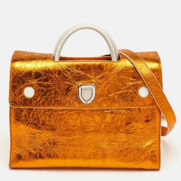Pre Owned Dior Diorever Large Metallic Orange Foil Leather Tote