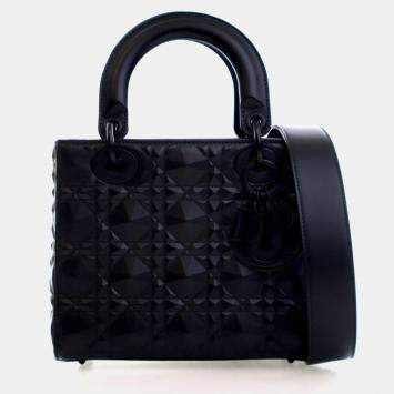 Pre Owned Christian Dior Small Black Calfskin Cannage Lady Dior