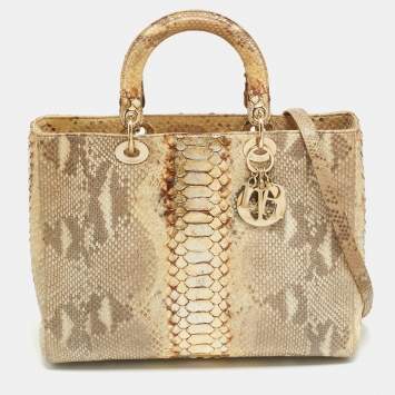 Pre Owned Dior Lady Dior Large Beige/Gold Python Tote