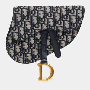 Pre Owned Christian Dior Navy Oblique Canvas Saddle Belt Bag