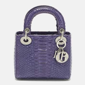 Pre Owned Dior Lady Dior Mini Purple Python Tote