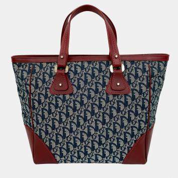 Pre Owned Dior Blue Red Diorissimo Trotter Canvas Zip Tote