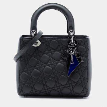 Pre Owned Dior Black Anselm Reyle Medium Lambskin Cannage Lady Dior