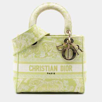 Pre Owned Dior Green Medium Embroidered Canvas Toile de Jouy Lady D Lite