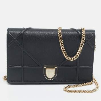 Pre Owned Dior Diorama Black Cannage Leather Wallet on Chain