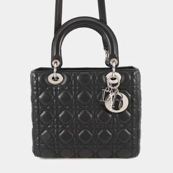 Pre Owned Dior Lady Dior 2Wayhandbag Black Lambskin Size Medium