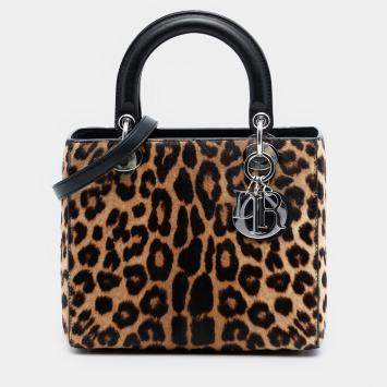 مملوكة مسبقًا Dior Brown Medium Pony Hair Leopard Print Lady Dior