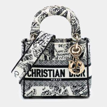 Pre Owned Dior White Mini Embroidered Canvas Plan de Paris Lady D Lite