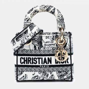 Pre Owned Dior Black White Mini Embroidered Canvas Plan de Paris Lady D Lite