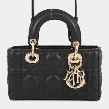 Pre Owned Dior Lady D-Joy Cannage 3-Way Bag Black Lambskin Size Micro