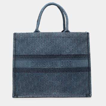 Pre Owned Dior Blue Large Oblique Denim Book Tote