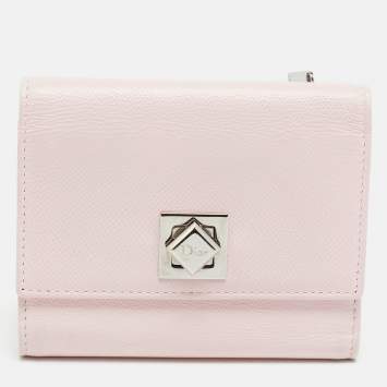 Pre Owned Dior Turn Me Light Pink Leather Trifold Wallet