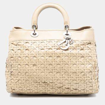 Pre Owned Dior Brown Woven Lambskin Lady Dior Avenue Tote