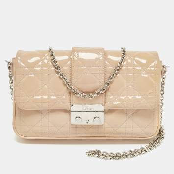 Pre Owned حقيبة كلتش ديور ميس ديور برومنيد جلد كاناج لامع سلسلة بيج