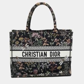 Pre Owned Dior Petites Fleurs Book Black/Multicolor Medium Embroidered Canvas Tote