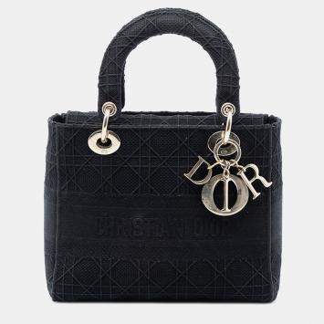 Pre Owned Dior Black Medium Canvas Cannage Lady D Lite