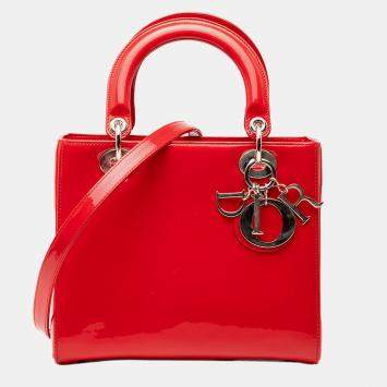 Pre Owned Dior Red Medium Patent Lady Dior