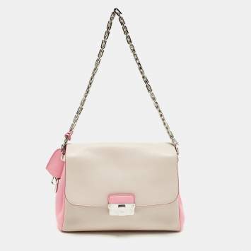 Pre Owned Dior Diorling Small Light Beige/Pink Leather Shoulder Bag