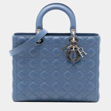 Pre Owned Dior Blue Large Lambskin Cannage Lady Dior