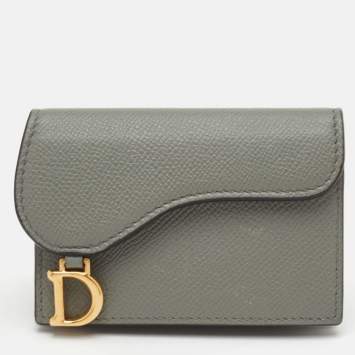 Pre Owned Dior Saddle Grey Leather Card Holder