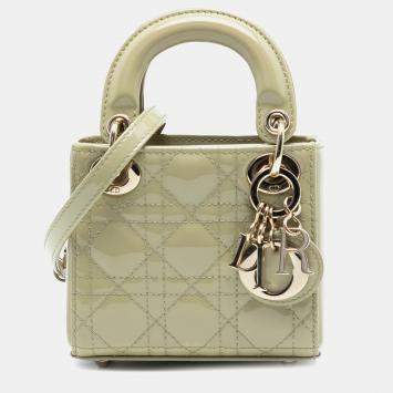 Pre Owned Dior Green Micro Patent Cannage Lady Dior