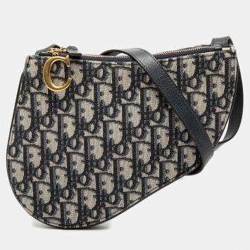 Pre Owned Dior Blue Oblique Canvas Saddle Triple Zip Crossbody