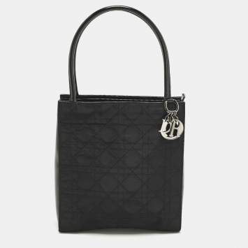 Pre Owned Dior Black Cannage Nylon and Leather Tote