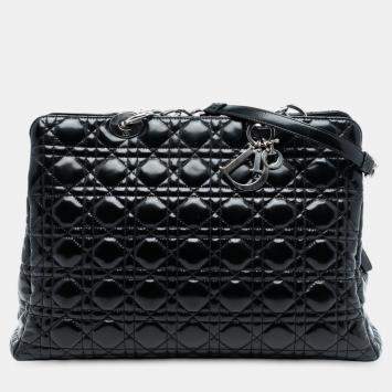 Pre Owned Dior Black Large Patent Cannage Lady Dior Soft Shopping Tote